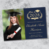 Elegant Script Foto Blauw Goud College Afstuderen Aankondiging