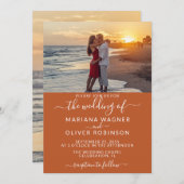 Elegant Script Foto Boho Terracotta Wedding Kaart (Voorkant / Achterkant)