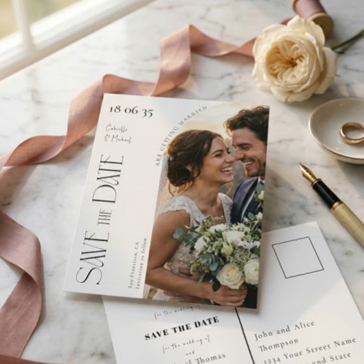 Elegant Script Foto Boog Huwelijk Save The Date Briefkaart