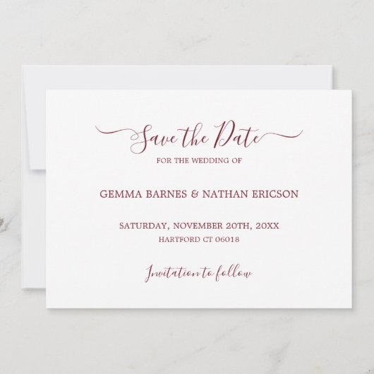 Elegant Script Foto Bourgondië Save the Date Kaart (Achterkant)
