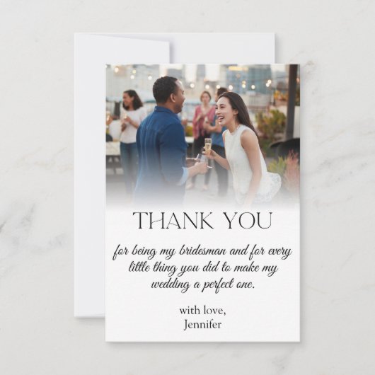 Elegant script foto bruidsman bedankkaart (Voorkant)