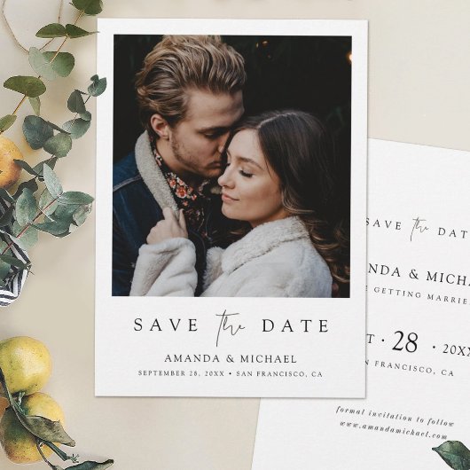 Elegant Script Foto Bruiloft Bewaar de Datum Uitno Save The Date