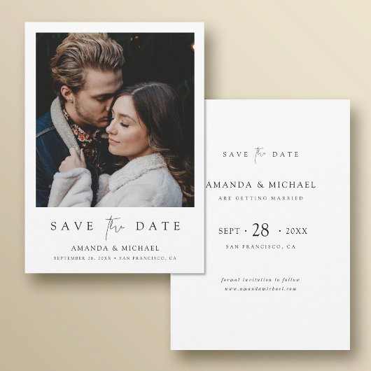 Elegant Script Foto Bruiloft Bewaar de Datum Uitno Save The Date
