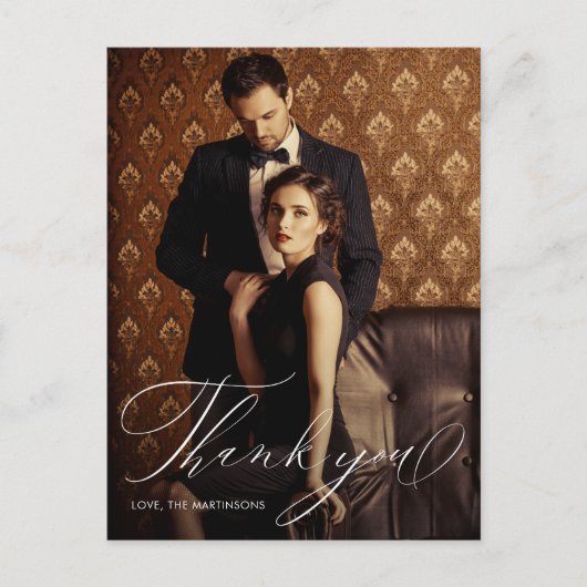 Elegant Script Foto bruiloft Dank u Briefkaart (Voorkant)