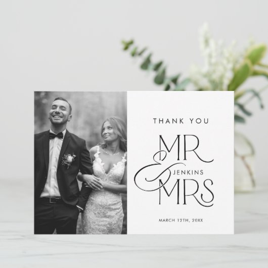 Elegant Script Foto Bruiloft Dank u kaart (Staand voorkant)