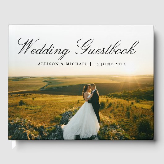 Elegant script foto bruiloft gastenboek (Voorkant)