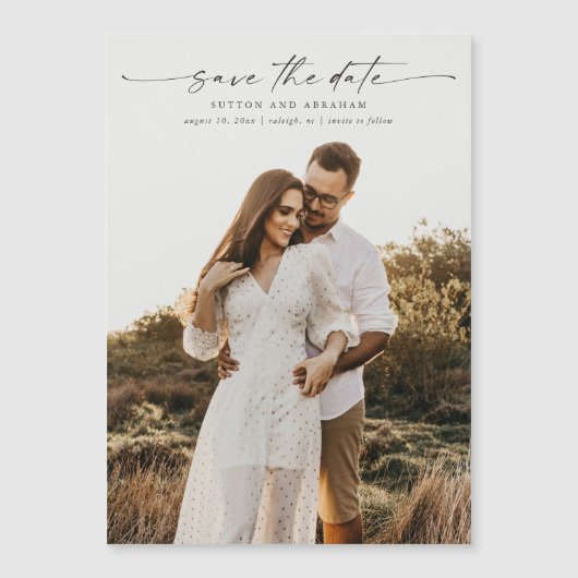 Elegant Script Foto Bruiloft Magnetische Kaart (Voorkant)