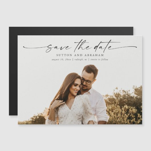 Elegant Script Foto Bruiloft Magnetische Kaart (Voorkant / Achterkant)