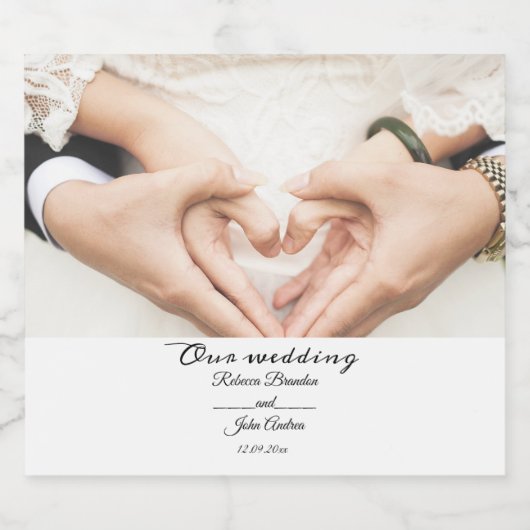 Elegant Script Foto Bruiloft Persoonlijk Sparkling Wijnetiket (Enkel label)