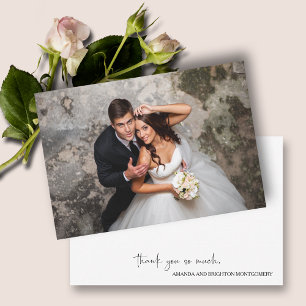 Elegant script foto bruiloft plat notitiekaartje