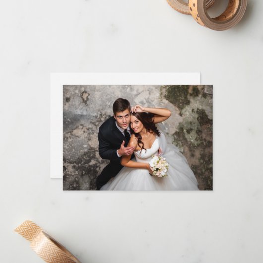 Elegant script foto bruiloft plat notitiekaartje (Voorkant / Achterkant in situ)