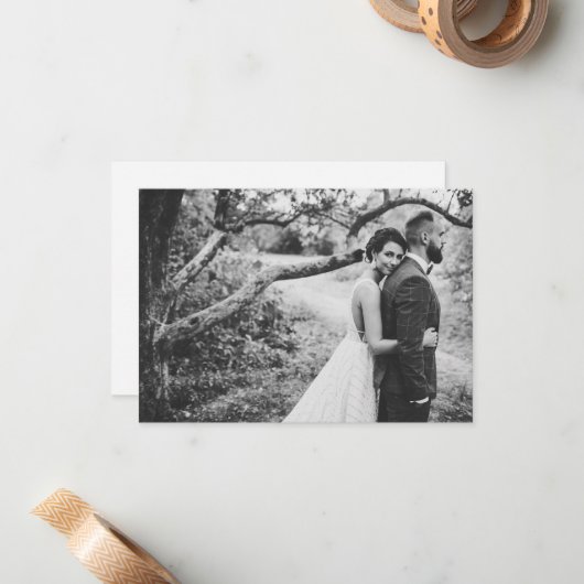 Elegant script foto bruiloft plat notitiekaartje (Voorkant / Achterkant in situ)
