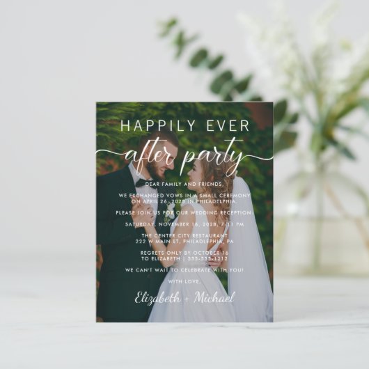 Elegant Script Foto Bruiloft Receptie uitnodiging (Staand voorkant)