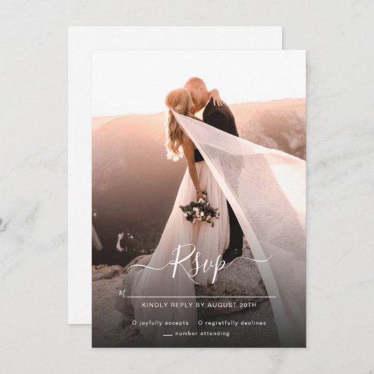 Elegant script foto bruiloft RSVP Save The Date (Voorkant / Achterkant)