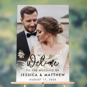 Elegant script foto bruiloft welkom acryl bord