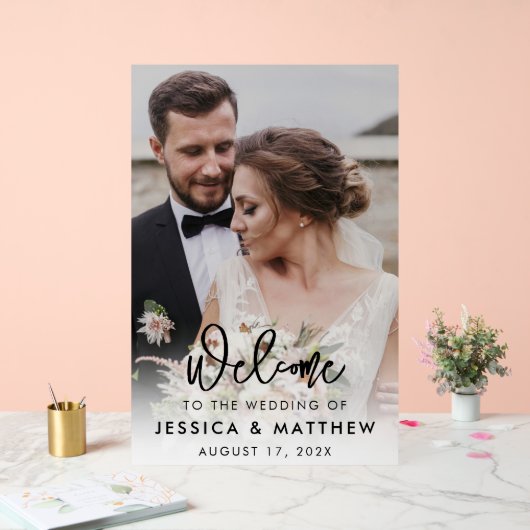Elegant script foto bruiloft welkom acryl bord (Huwelijk)