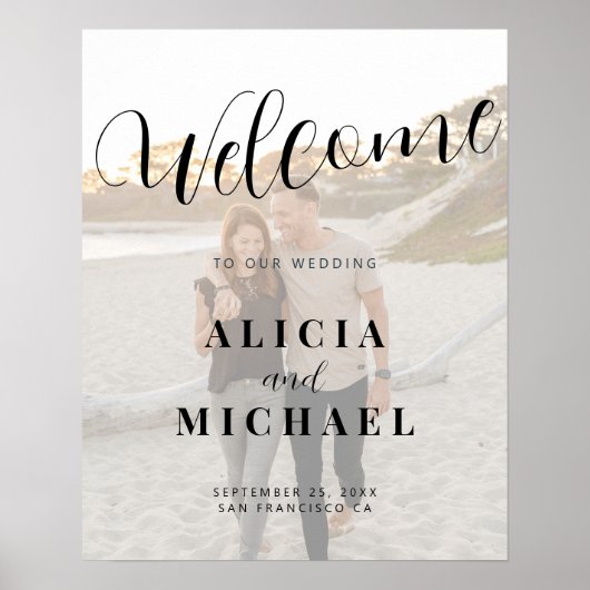 Elegant script foto bruiloft welkomstbord poster (Voorkant)