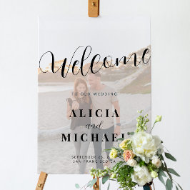Elegant script foto bruiloft welkomstbord poster