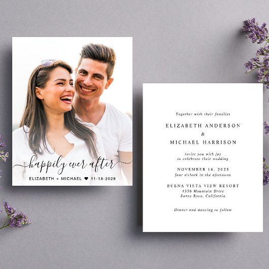 Elegant Script Foto Budget Bruiloft Uitnodiging