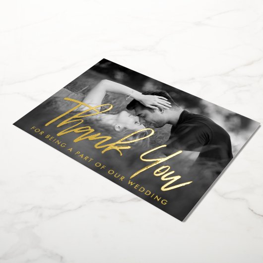 Elegant script foto Echte dank Folie Uitnodiging (Gedraaid)