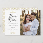 Elegant Script Foto Elegante Gouden Duiven Harten  Save The Date (Voorkant / Achterkant)