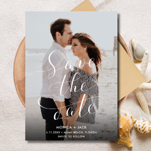 Elegant Script Foto Florida Beach Bruiloft Save The Date