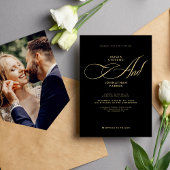 Elegant script foto gouden zwarte bruiloft basis k kaart
