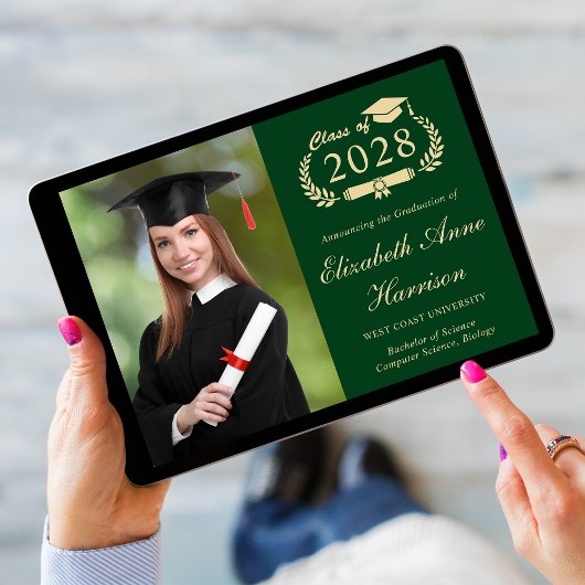 Elegant Script Foto Green College Graduing Aankondiging