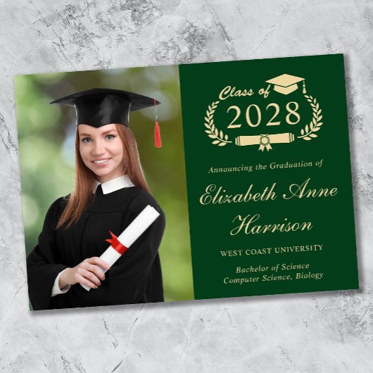 Elegant Script Foto Green College Graduing Aankondiging