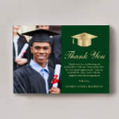 Elegant Script Foto Groen Goud Afstuderen Bedankkaart