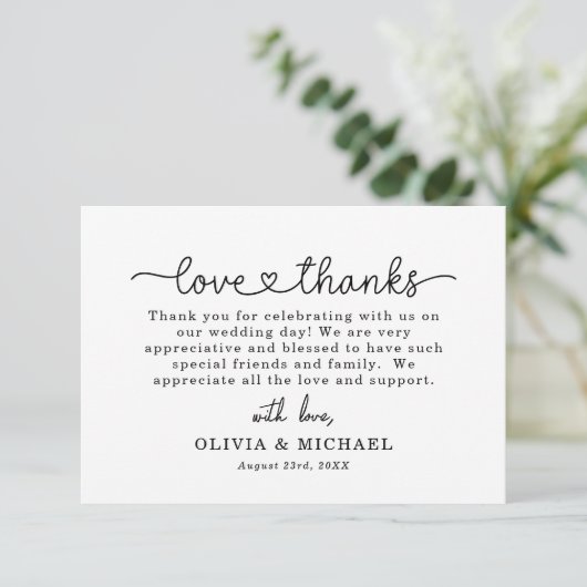 Elegant Script Foto Hart Wedding Bedankt Card (Staand voorkant)