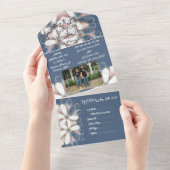 Elegant Script Foto Hawaïaans Bloemen Strand Bruil All In One Uitnodiging (Afscheurbaar)