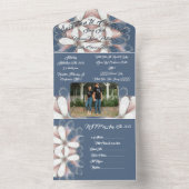 Elegant Script Foto Hawaïaans Bloemen Strand Bruil All In One Uitnodiging (Binnen)