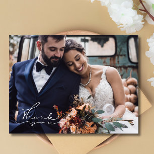 Elegant Script Foto Huwelijk Bedankt Briefkaart