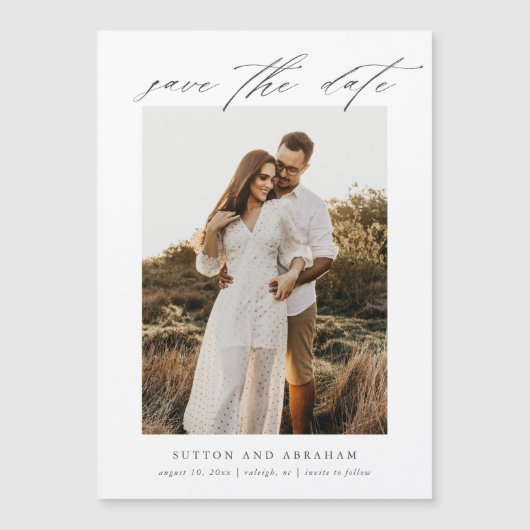 Elegant Script Foto Huwelijk Save The Date Magnetische Uitnodiging (Voorkant)
