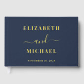 Elegant Script Foto Marine Blauw Bruiloft Gastenboek (Voorkant)