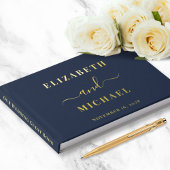 Elegant Script Foto Marine Blauw Bruiloft Gastenboek