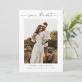Elegant Script foto minimale bruiloft Save The Date (Staand voorkant)