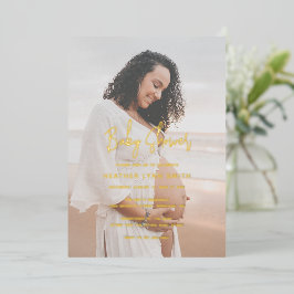 Elegant Script Foto Modern Baby shower Folie Uitnodiging