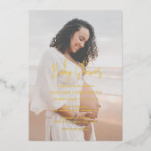 Elegant Script Foto Modern Baby shower Folie Uitnodiging (Voorkant)