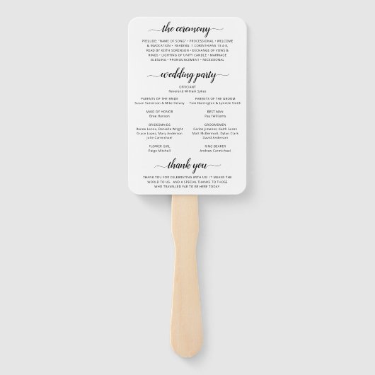 Elegant Script Foto Modern Huwelijk Programma Handwaaier (Achterkant)