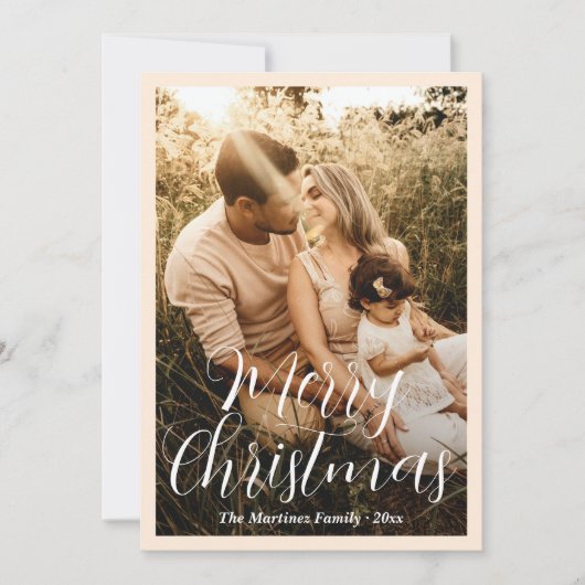 Elegant script foto moderne kerst feestdagenkaart (Voorkant)