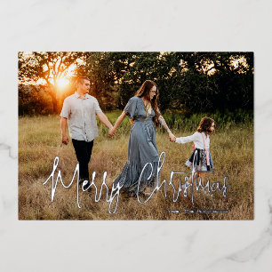 Elegant script foto moderne kerst folie feestdagenkaart