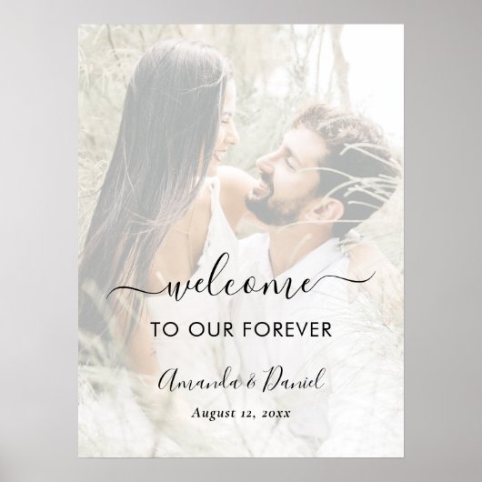 Elegant Script Foto-overlay Trouw Welkom Bord Poster (Voorkant)