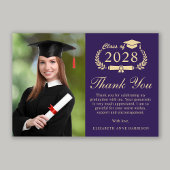 Elegant Script Foto Paarse Goud Afstuderen Bedankkaart