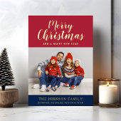 Elegant Script Foto Prettig Kerstfeest Folie Feestdagenkaart