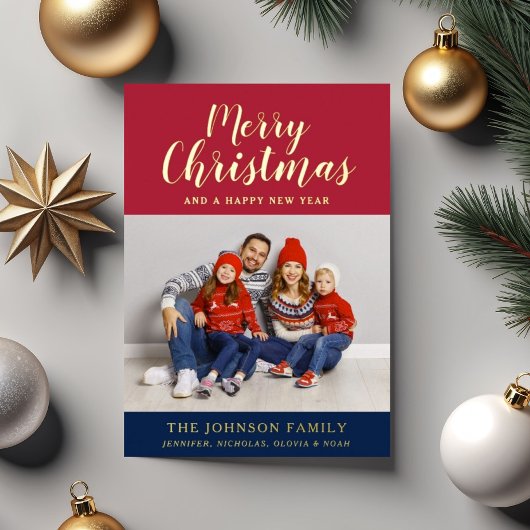 Elegant Script Foto Prettig Kerstfeest Folie Feestdagenkaart