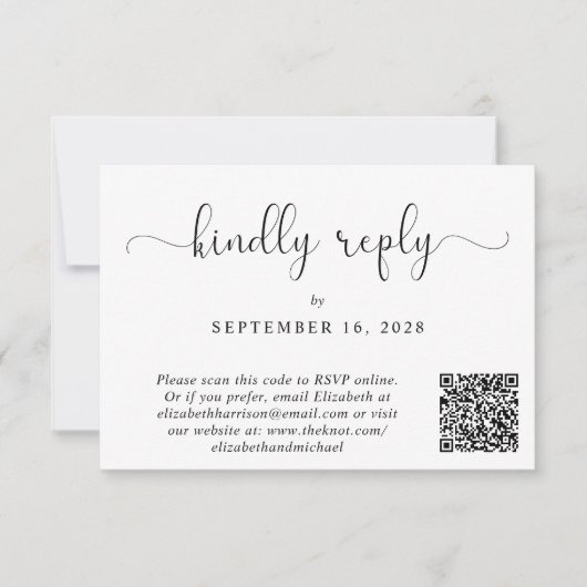 Elegant Script Foto QR Code Bruiloft RSVP Kaartje (Voorkant)