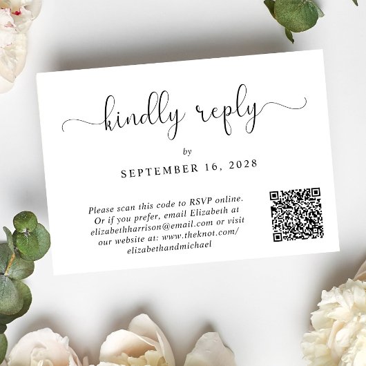Elegant Script Foto QR Code Bruiloft RSVP Kaartje