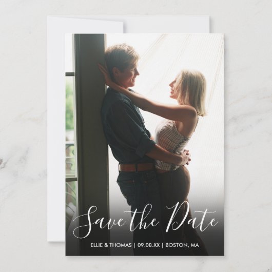 Elegant Script Foto QR Code Bruiloft Save The Date (Voorkant)